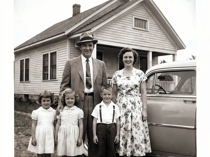 The same 1954 family photo restored with AI, the tears repaired
