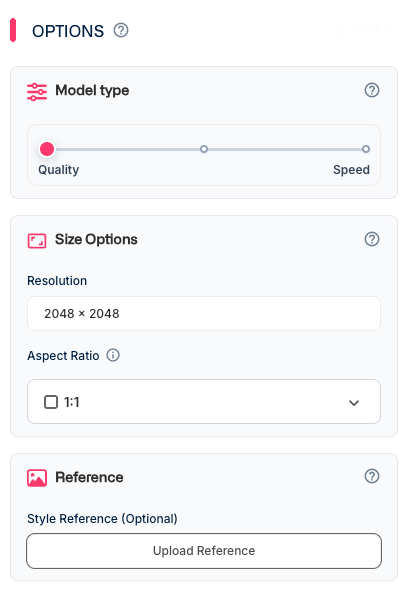 Packshot PRO interface showing customizable product photography parameters