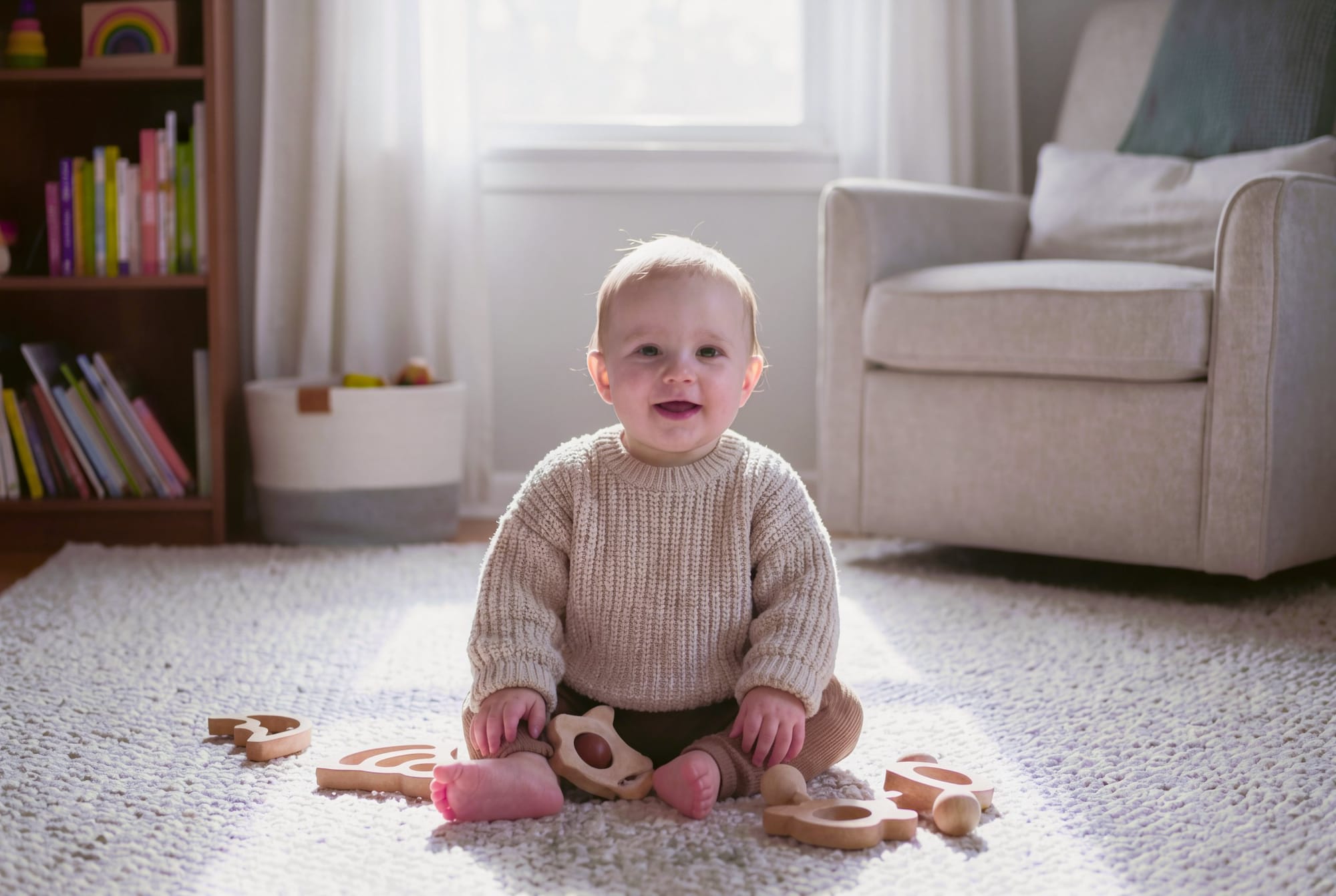 After: same baby photo after full light and color correction with generative upscale