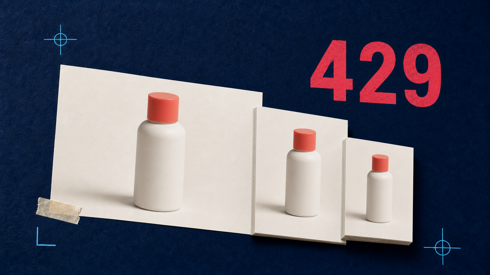 HTTP 429 beside one e-commerce product image reproduced in progressively smaller formats