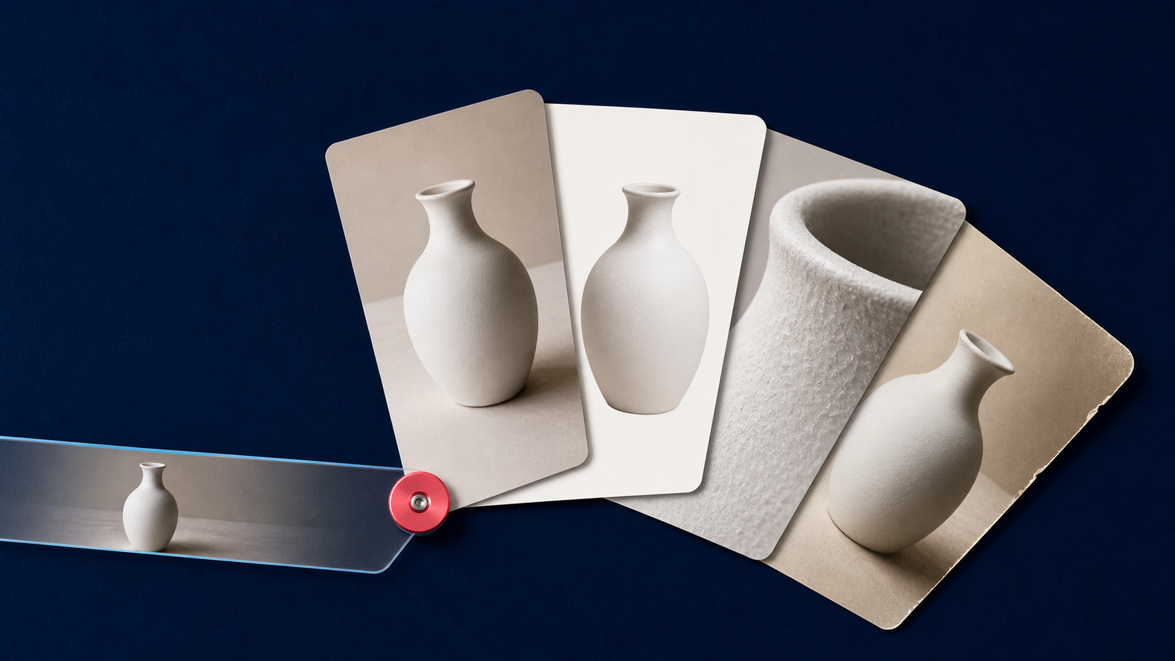 One vase image entering a shared selector that routes it to four distinct image-processing capabilities