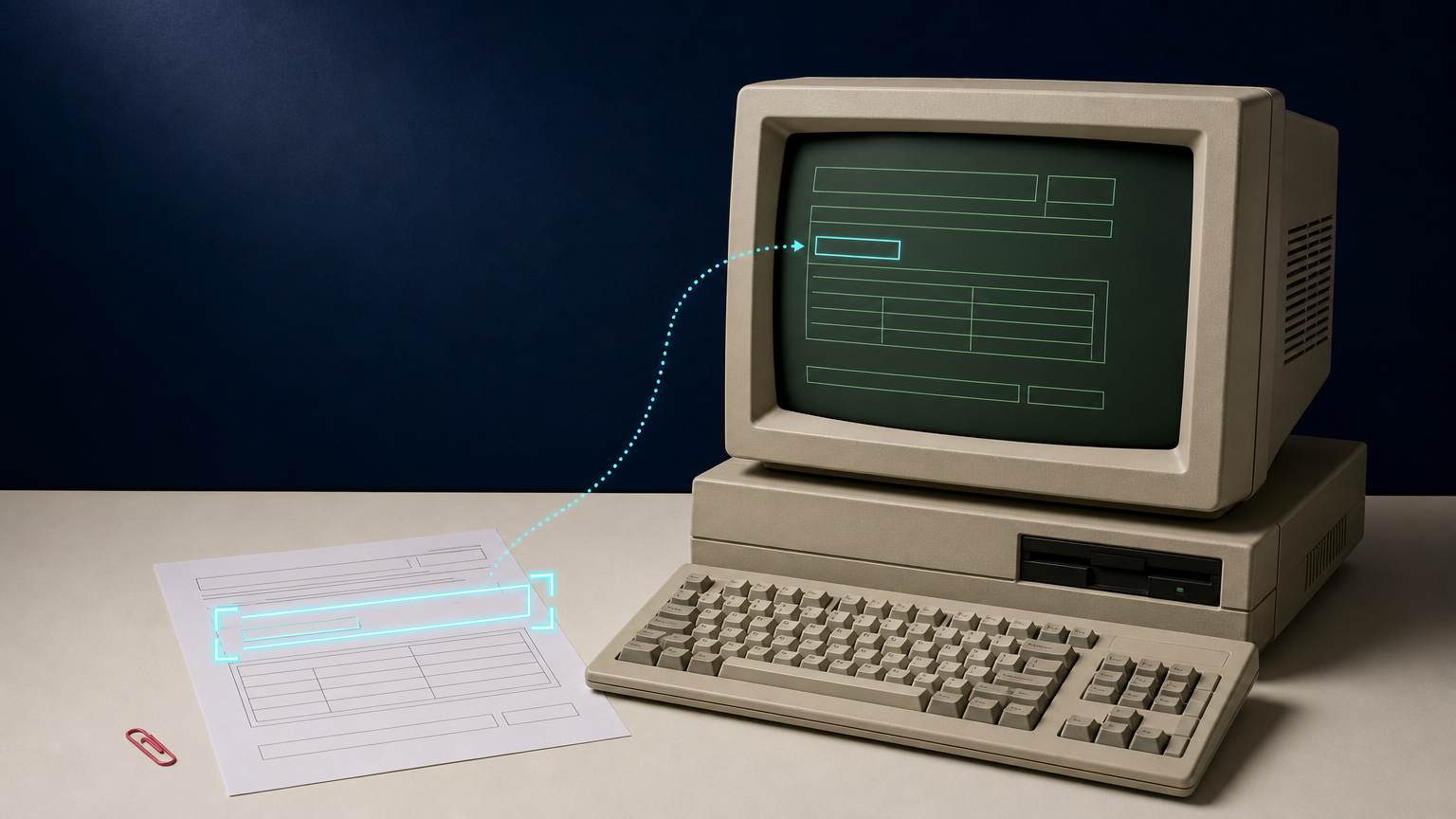 Legacy terminal receiving data from a vision-inspected paper form