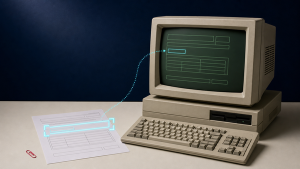 Legacy terminal receiving data from a vision-inspected paper form