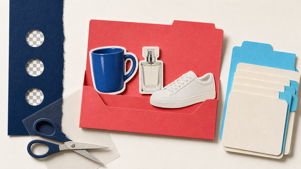 Paper cutout product images filed for a background-removal workflow migration